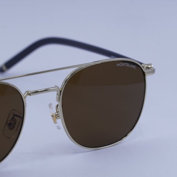 Montblanc MB0271S 004 Sunglasses Gold Square Frame, Nicotine Lenses - Picture 2 of 11